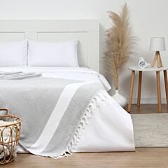 Grey  and Black Picnic and Beach  Cotton Blanket with Fringe 