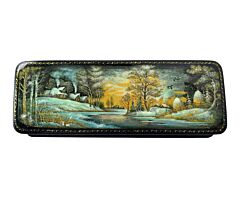 Winter Village Lacquer Miniature Handmade Jewelry Trinket Box