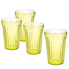 Yellow Traditional Stackable Faceted Glasses for Hot and Cold Drinks - Set of 4