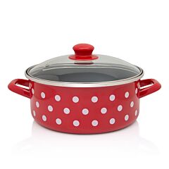 Polka Dots Vintage Enamel Stock Pot with Glass Lid