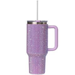 Lilac Stainless Steel Rhinestone Insulated Tumbler with Handle, Lid, Straw