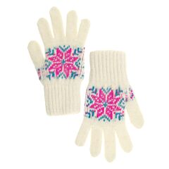 Pink and White Star Ornament Wool Kids' Gloves in Size 14 / 7-9 years