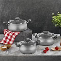 FRED 3-Piece Granite Non-Stick Compact Belly Casserole Set with Lids