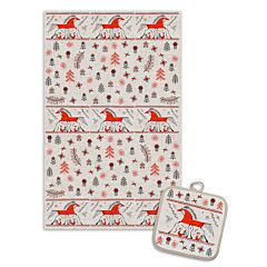 Mezen Horse Linen Cotton Kitchen Towel and Potholder Set