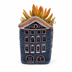 Handmade Ceramic Planter Pot Blue Dutch House