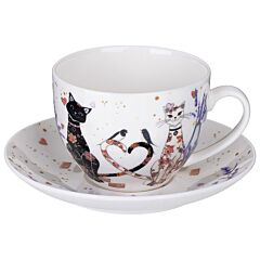 Lavender Cats Porcelain Cup and Saucer Set 9.3 fl oz