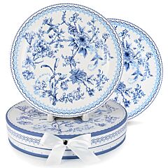 Vintage Blue Flowers New Bone China Dessert Plate Set of 2 in Gift Box