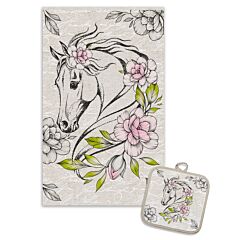 Horse in Flowers Linen Cotton Kitchen Towel and Potholder Set
