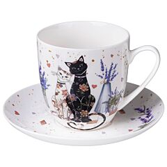 Lavender Cats Porcelain Cup and Saucer Set 11.8 fl oz