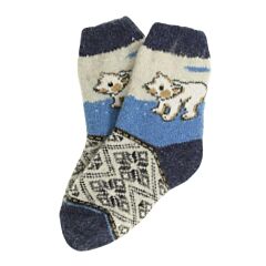 Polar Bear Children's Wool Socks in Size 16-18 / 4-6 years (color: blue, white)