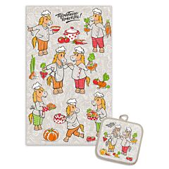 Cooks Linen Cotton Kitchen Towel and Potholder Set
