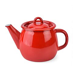 Red Vintage Enamel Teapot with Metal Handle