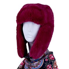 Burgundy Faux Rabbit Fur Ear Flap Hat with Clasp (Ushanka)