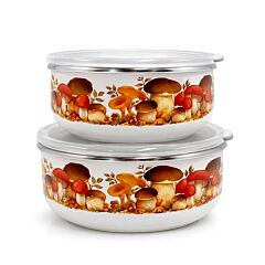  Mushrooms Enamel Aluminum Storage Bowls Stackable Set of 2