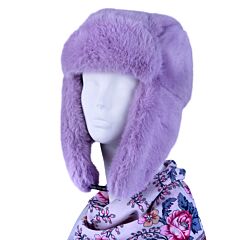 Lilac Faux Rabbit Fur Ear Flap Hat with Clasp (Ushanka)