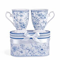 Vintage Blue Flowers New Bone China Mug Set of 2 in Gift Box