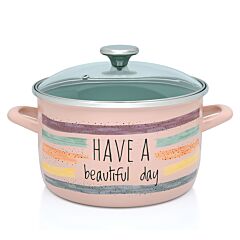 Have a Beautiful Day Vintage Enamel Stock Pot with Glass Lid