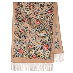 Flower Romance Pavlovo Posad Wool Shawl with Fringe