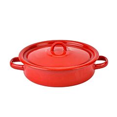 Red Enamel Low Casserole Dish with Lid Roaster