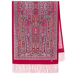 Winter Spice Red Pavlovo Posad Wool Shawl with Fringe