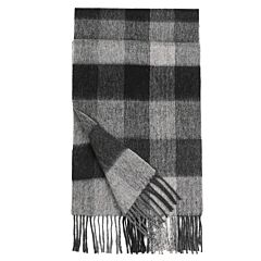 Unisex Plaid 100% Wool Scarf with Fringe (black, gray)