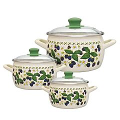 Blackberry Enamel Casserole Set of 3 with Glass Lids