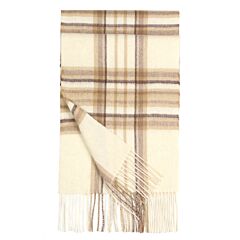 Unisex Plaid 100% Wool Scarf with Fringe (brown, milky)