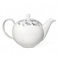 White Ceramic Teapot Black and White Florals 