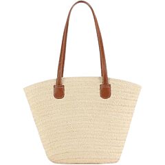 Handmade Milky Beige Straw Beach Bag 