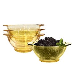 Yellow Borosilicate Glass Bowl with Handles, Set of 4