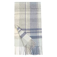 Unisex Plaid 100% Wool Scarf with Fringe (blue, ivory)