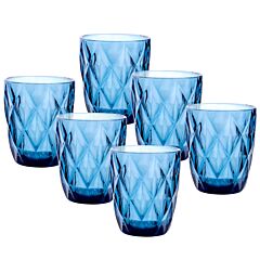 Vintage Embossed Blue Drinking Glass Set of 6