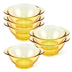 Yellow Borosilicate Glass Bowl with Handles, Set of 6