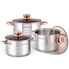 Stainless Steel Stockpot with Bronze Glass Lid Set of 3