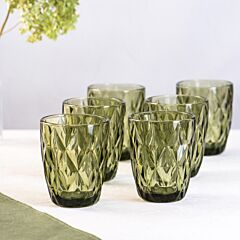 Green Vintage Embossed Premium Glasses Set of 6