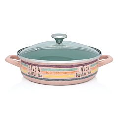 Have a Beautiful Day Enamel Low Casserole with Glass Lid