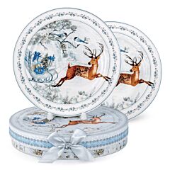 Vintage Christmas Collection Bone China  Dessert Plates with Gift Box, Set of 2