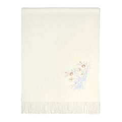 Blossom Dream High-Quality Wool Scarf with Embroidery and Fringe (white)