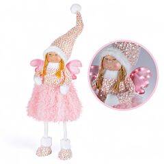 31.9" Pink Snow Angel Handmade Christmas Decor Collectible Doll with Wings and LED