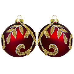 Red and Gold Midnight Luxe Glass Christmas Ornament | 360° Holiday Design Set of 2