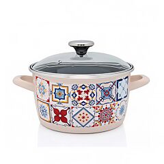Porto Mediterranean Vintage Enamel Stock Pot with Glass Lid