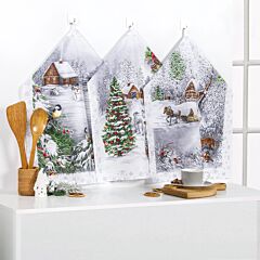 Cotton Kitchen Towel Frosted Winter Set of 3