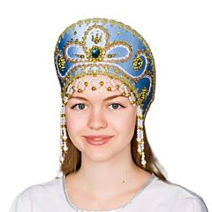 Handmade Celestial Blue Slavic Jeweled Kokoshnik