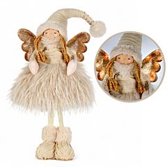 19.7" Beige Fur Angel Handmade Christmas Decor Collectible Doll with Wings and LED