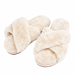 Ladies White Faux Fur Slippers