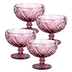 Violet Vintage Embossed Glass Dessert Bowl Set of 4
