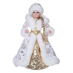12" Musical Snegurochka Christmas Figurine, White and Gold