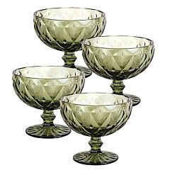 Green Vintage Embossed Glass Dessert Bowl Set of 4