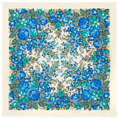Classic Blue Florals Pavlovo Posad Wool Shawl