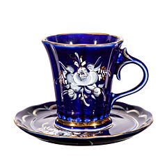 Katerina Gold Plated Porcelain Teacup w/ Saucer. Gzhel